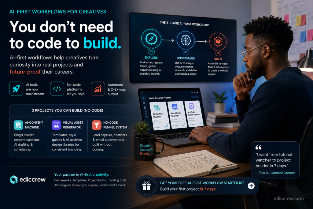 Discover powerful AI‑first workflows to build 3 real‑world projects—no coding needed. Future‑proof your creative career now.